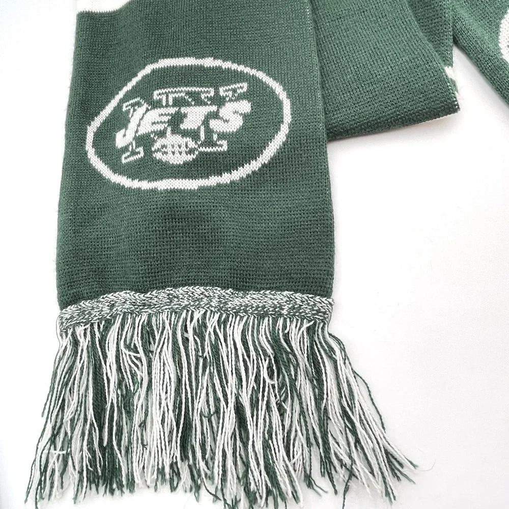 New York Jets Forever Collectibles Knit Fringe Scarf‎ Green White NFL Licensed
